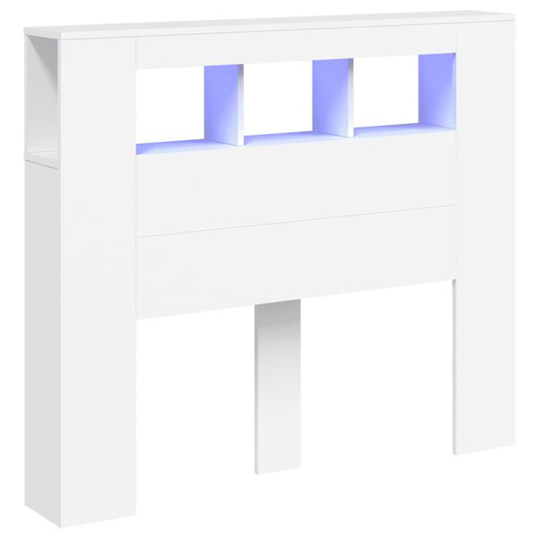 vidaXL T&ecirc;te de lit &agrave; LED blanc 120x18,5x103,5 cm bois d'ing&eacute;nierie