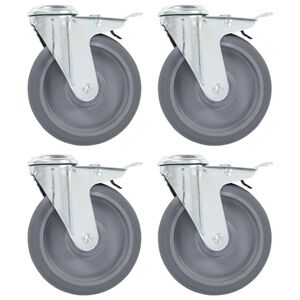 vidaXL 4pcs Roulettes pivotantes &agrave; trou de boulon &agrave; double frein 125mm