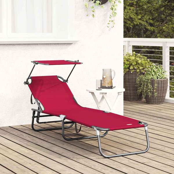 vidaXL Chaise longue pliante avec coussin Rouge 56 x 190 x 81cm tissu