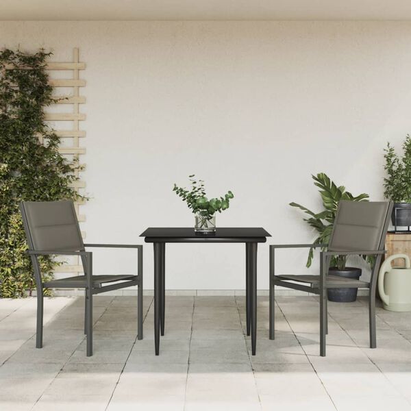 vidaXL Ensemble &agrave; manger de jardin 3 pcs noir textil&egrave;ne et acier