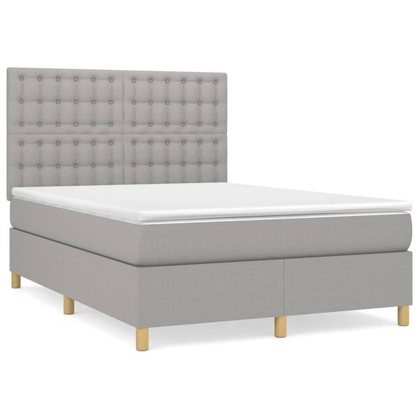 vidaXL Sommier &agrave; lattes de lit avec matelas Gris clair 140x190cm Tissu