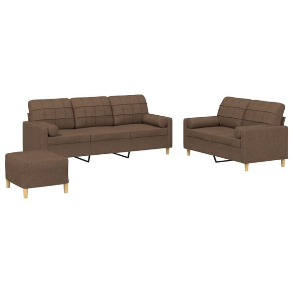 vidaXL Ensemble de canap&eacute;s 3 pcs avec coussins marron tissu