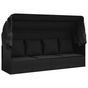 vidaXL Lit de salon d'ext&eacute;rieur toit et coussins Noir R&eacute;sine tress&eacute;e