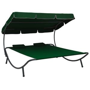 vidaXL Lit de repos d'ext&eacute;rieur avec auvent et oreillers Vert