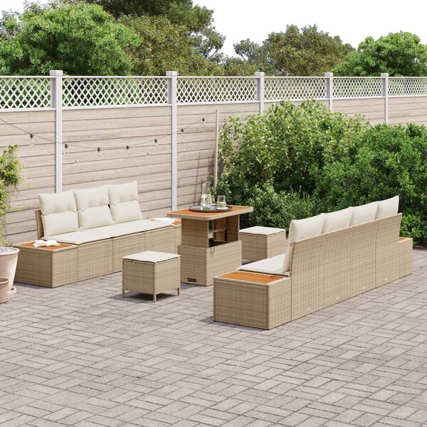 vidaXL Ensemble de canap&eacute; de jardin 10 pcs Beige polyrotin