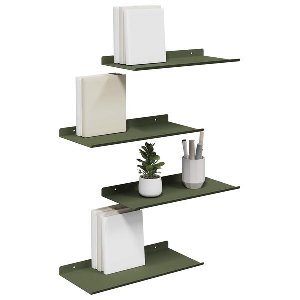 vidaXL &Eacute;tag&egrave;re flottante 4 pcs Vert olive 40 x 18 x 2,5 cm Acier