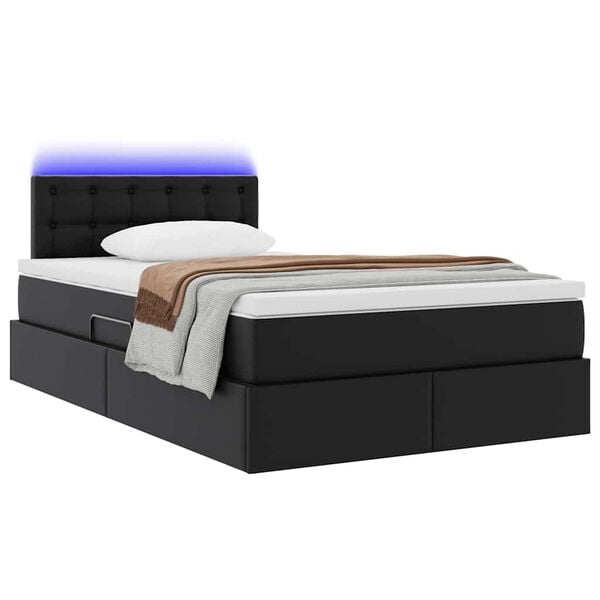 vidaXL Lit avec rangement et LED Noir 120 x 190 cm Cuir synth&eacute;tique