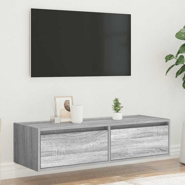 vidaXL Meuble TV avec lumi&egrave;res LED sonoma gris 100X35,5x25 cm