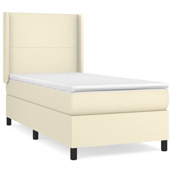 vidaXL Sommier &agrave; lattes de lit avec matelas Cr&egrave;me 90x200 cm Similicuir