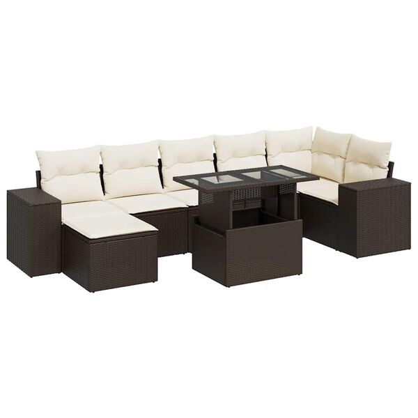 vidaXL Salon de jardin 8 pcs avec coussins marron r&eacute;sine tress&eacute;e