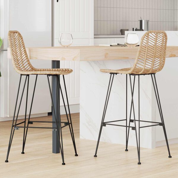vidaXL Chaise de bar 2 pcs Naturel 44,5 x 53 x 111 cm Rotin et métal