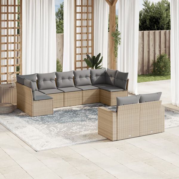 vidaXL Salon de jardin avec coussins 9 pcs beige r&eacute;sine tress&eacute;e