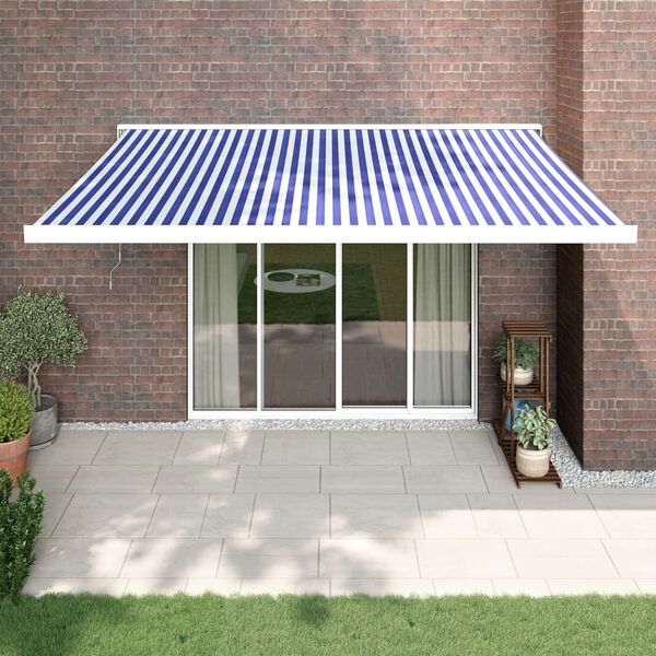 vidaXL Auvent r&eacute;tractable bleu et blanc 4,5x3 m tissu et aluminium