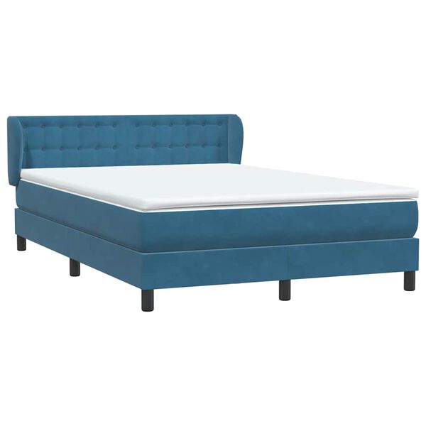 vidaXL Sommier &agrave; lattes de lit et matelas bleu fonc&eacute; 140x210cm velours