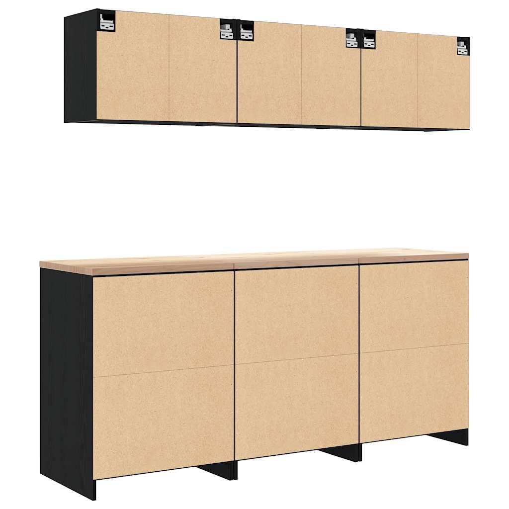 vidaXL Armoires de garage 6 pcs noir bois d'ingénierie