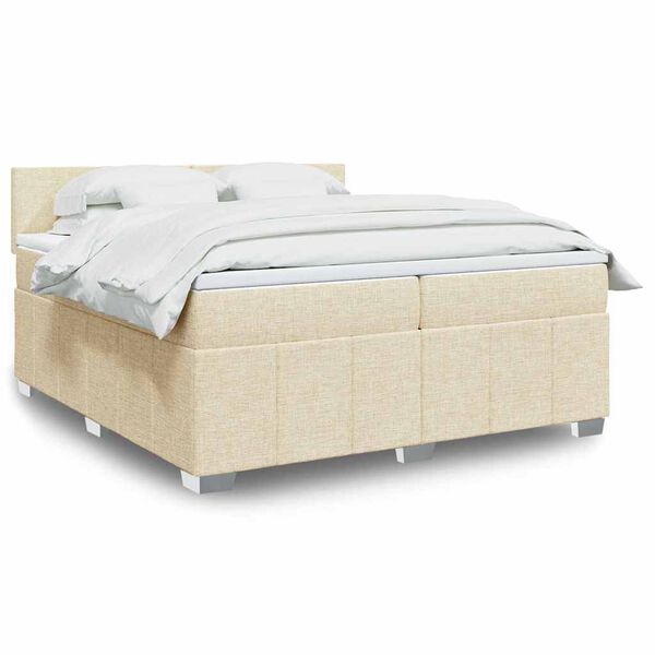 vidaXL Sommier &agrave; lattes de lit avec matelas Cr&egrave;me 200x200 cm Tissu