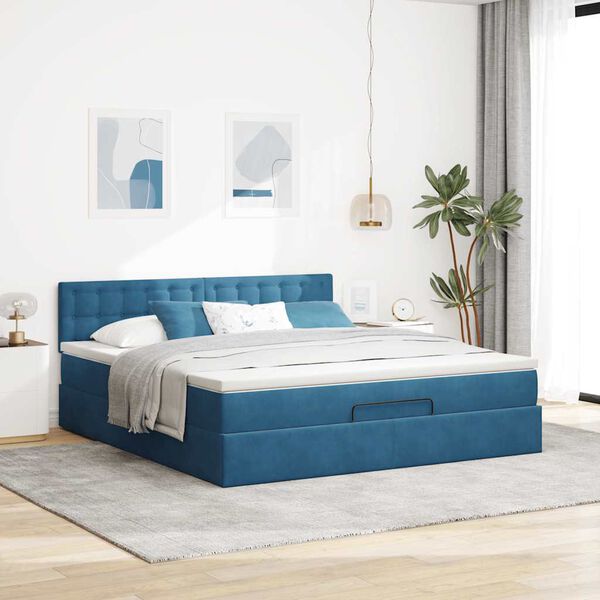 VidaXL Cadre de lit ottoman avec matelas bleu fonc&eacute; 180x200 cm velours