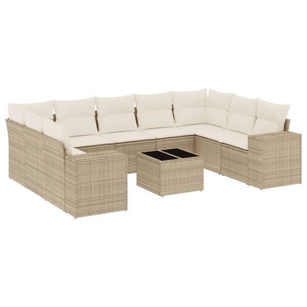 vidaXL Salon de jardin avec coussins 10 pcs beige r&eacute;sine tress&eacute;e