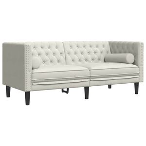 vidaXL Canap&eacute; Chesterfield avec traversins 2 places cr&egrave;me velours