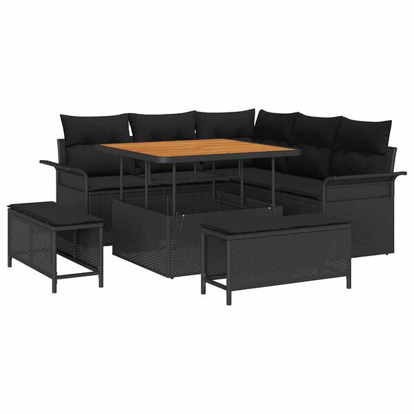vidaXL Ensemble de canap&eacute; de jardin avec coussin 8 pcs Noir polyrotin