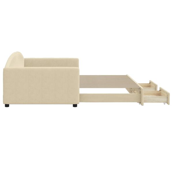 vidaXL Lit de jour avec gigogne et tiroirs crème 100x200 cm tissu