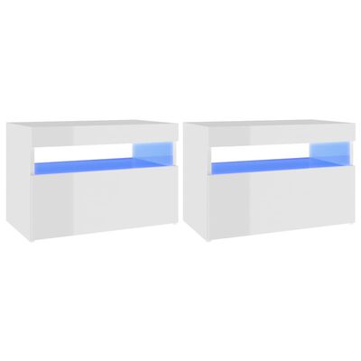 vidaXL Tables de chevet lumières LED 2 pcs blanc brillant 60x35x40 cm