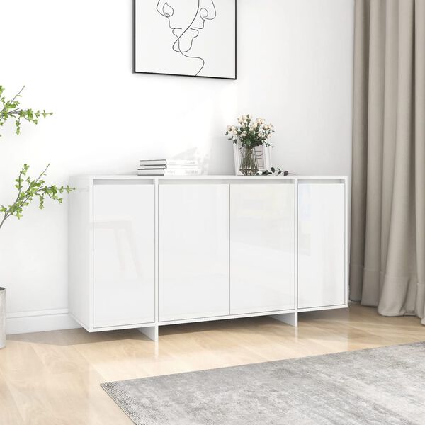 vidaXL Buffet blanc brillant 135x41x75 cm bois d'ing&eacute;nierie