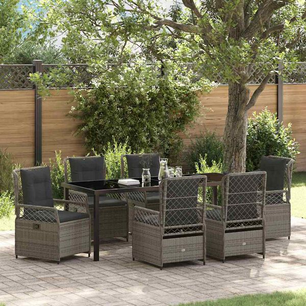 vidaXL Ensemble de salle &agrave; manger pour jardin 7 pcs Gris polyrotin