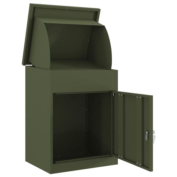 vidaXL Bo&icirc;te de d&eacute;p&ocirc;t de colis Vert olive 47,5 x 38 x 59 cm Acier