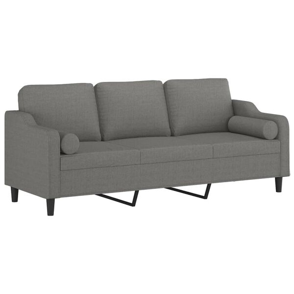 vidaXL Canap&eacute; 3 places et oreillers et coussins Gris fonc&eacute; 210cm Tissu
