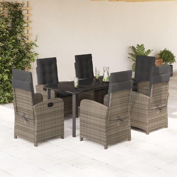 vidaXL Ensemble &agrave; manger de jardin et coussins 7 pcs gris rotin