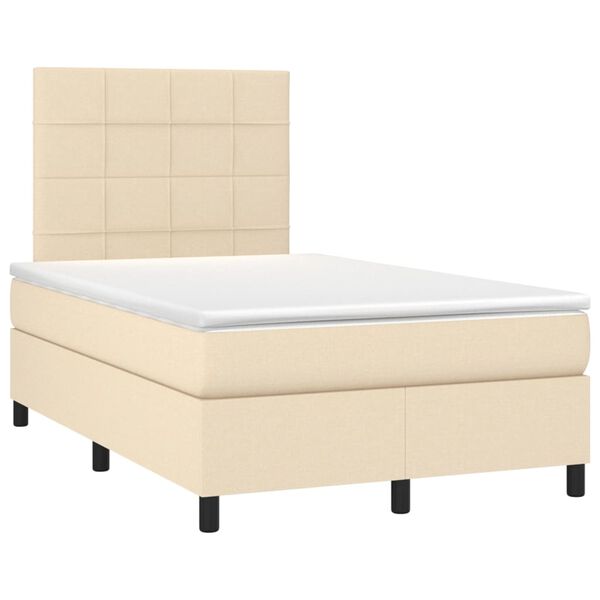 vidaXL Sommier &agrave; lattes de lit et matelas et LED Cr&egrave;me 120x200cm Tissu