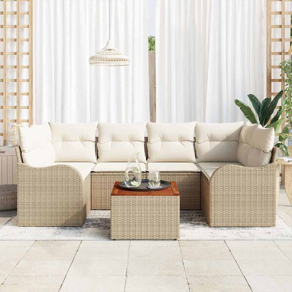 vidaXL Ensemble de canap&eacute; de jardin avec coussin 7 pcs Beige polyrotin