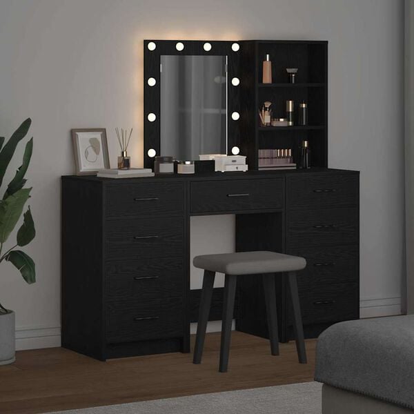 vidaXL Table de Toilette 3 pcs Noir 40 x 41 x 135 cm Bois d'ing&eacute;nierie