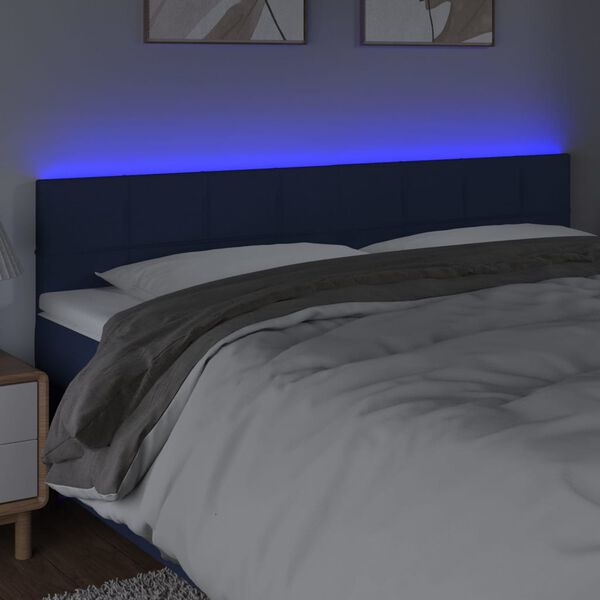 vidaXL T&ecirc;te de lit &agrave; LED Bleu 160x5x78/88 cm Tissu