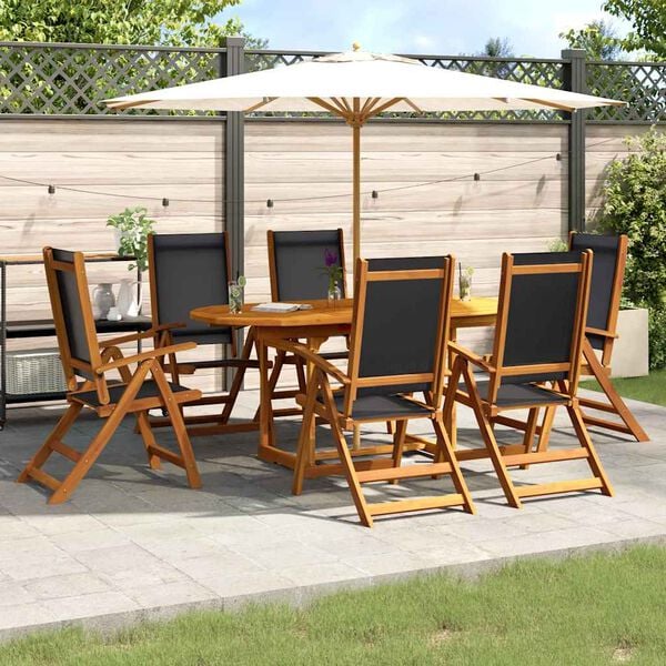 vidaXL Ensemble &agrave; Manger de jardin 7pcs bois d'acacia solide textil&egrave;ne
