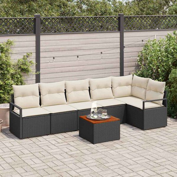vidaXL Ensemble de canap&eacute; de jardin avec coussin 7 pcs Noir polyrotin