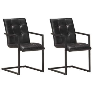 vidaXL Chaises &agrave; manger cantilever lot de 2 noir cuir v&eacute;ritable