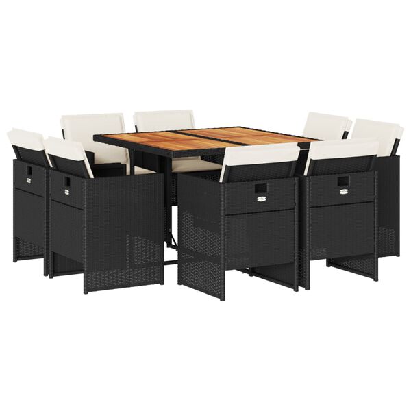 vidaXL Ensemble &agrave; manger de jardin 9pcs coussins noir r&eacute;sine tress&eacute;e