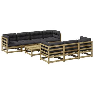 vidaXL Salon de jardin 8 pcs avec coussins bois de pin impr&eacute;gn&eacute;
