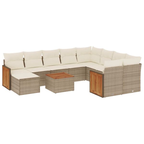 vidaXL Salon de jardin 11 pcs avec coussins beige r&eacute;sine tress&eacute;e
