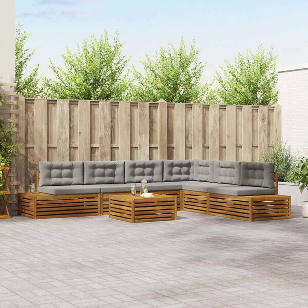 vidaXL Ensemble de canap&eacute;s d'ext&eacute;rieur 7 Pi&egrave;ce Gris Naturel et Clair