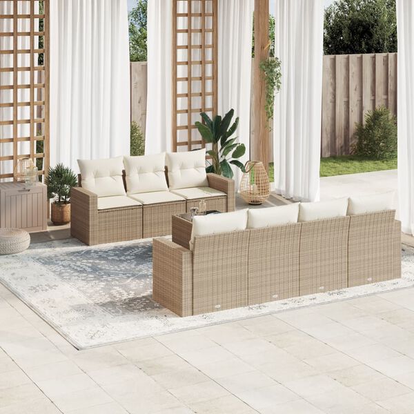 vidaXL Salon de jardin avec coussins 8 pcs beige r&eacute;sine tress&eacute;e