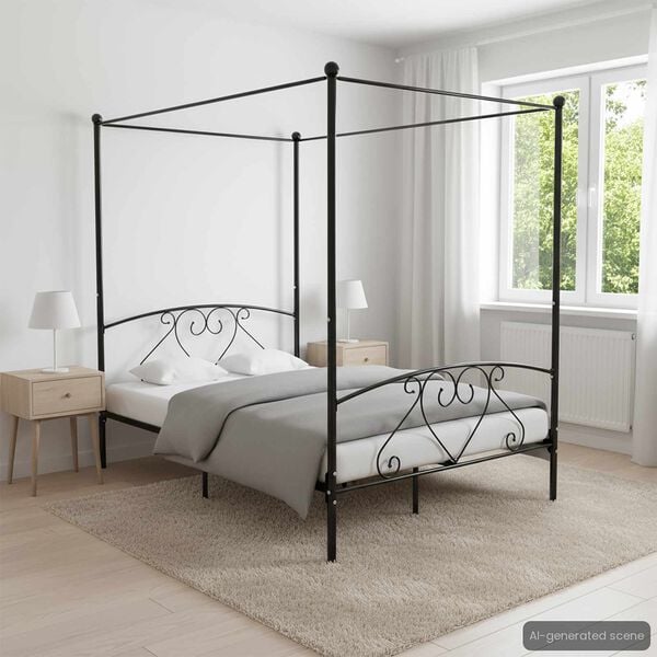 vidaXL Cadre de lit sans matelas avec baldaquin noir 160x200 cm métal