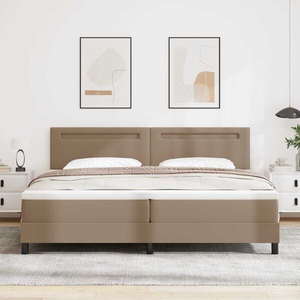 vidaXL Lit &agrave; ressorts avec matelas Cappuccino 200 x 200 cm Simili cuir