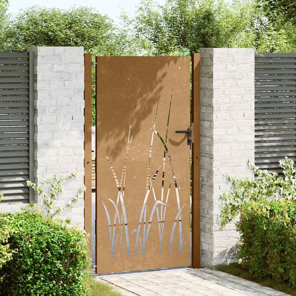 vidaXL Portail de jardin 100x200 cm acier corten conception d'herbe