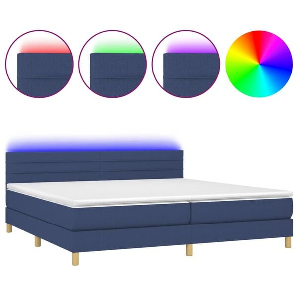 vidaXL Sommier &agrave; lattes de lit et matelas et LED Bleu 200x200 cm Tissu