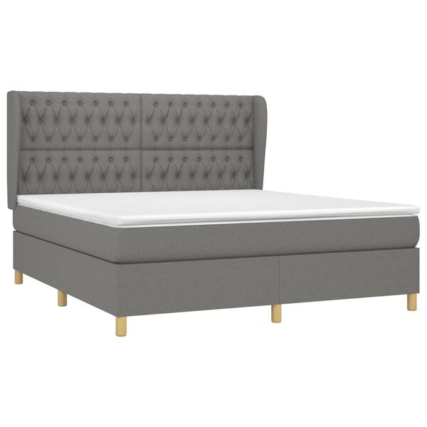 vidaXL Sommier &agrave; lattes de lit avec matelas Gris fonc&eacute; 180x200cm Tissu