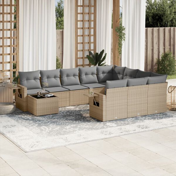 vidaXL Salon de jardin 11 pcs avec coussins beige r&eacute;sine tress&eacute;e