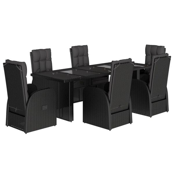 vidaXL Ensemble &agrave; manger de jardin coussins 7 pcs noir r&eacute;sine tress&eacute;e